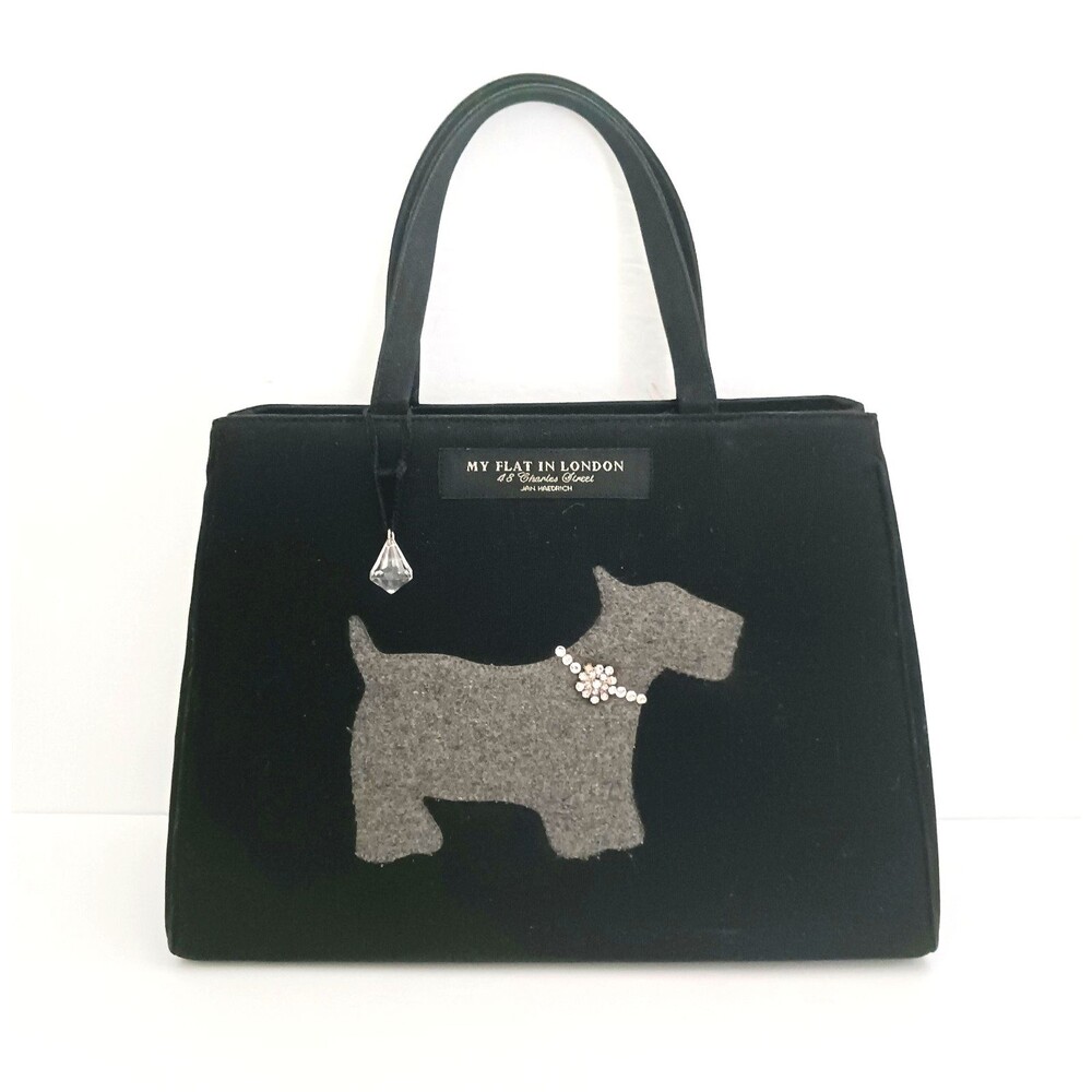 My Flat in London Blk Top Handle Bag Scottie Dog Rhinestone Collar